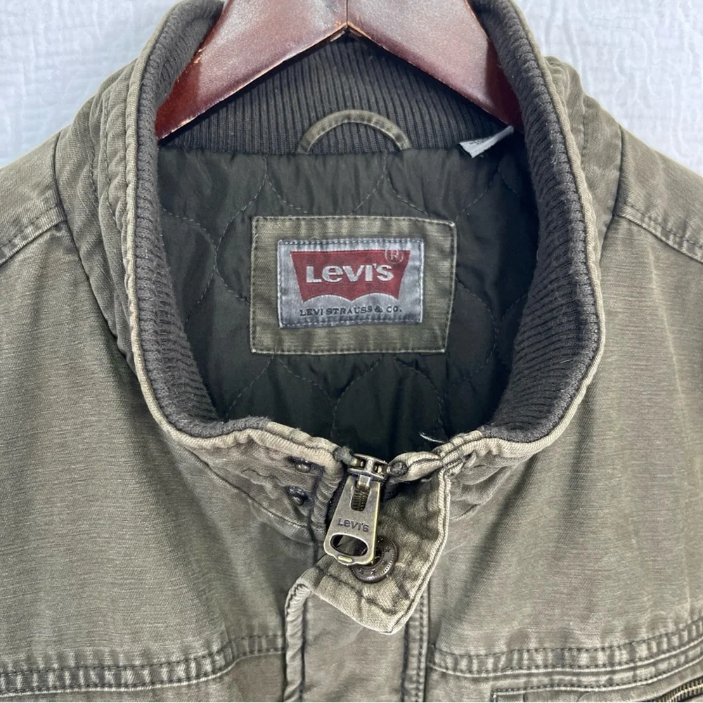Levis Men XXL Military Field Jacket Green Cotton Canvas Quilt Lined Trucker Coat - Picture 5 of 16
